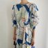 Summer Round Neck Dress For Women Trendy Elegant Graffiti Printing Pleated Long Skirt Puff Sleeves Casual Dress blue XL