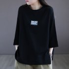Summer Round Neck T-shirt For Women Fashion Printing Round Neck Pullover Tops Loose Casual Blouse black L
