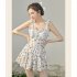 Summer Sexy Sleeveless Swimwear For Women Sweet Floral Printing Slimming One piece Swimsuit For Hot Spring beige one size
