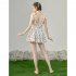 Summer Sexy Sleeveless Swimwear For Women Sweet Floral Printing Slimming One piece Swimsuit For Hot Spring beige one size