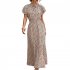 Summer Short Sleeve Dress For Women Elegant Lace up Split Long Skirt Casual Printing Beach Dress For Party apricot S