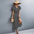 Summer Short Sleeve Dress For Women Elegant Lace up Split Long Skirt Casual Printing Beach Dress For Party apricot XL