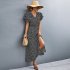 Summer Short Sleeve Dress For Women Elegant Lace up Split Long Skirt Casual Printing Beach Dress For Party black XL