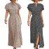 Summer Short Sleeve Dress For Women Elegant Lace up Split Long Skirt Casual Printing Beach Dress For Party black XL