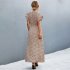 Summer Short Sleeve Dress For Women Elegant Lace up Split Long Skirt Casual Printing Beach Dress For Party black XL