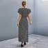 Summer Short Sleeve Dress For Women Elegant Lace up Split Long Skirt Casual Printing Beach Dress For Party black XL