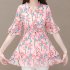 Summer Short Sleeves Chiffon Shirt For Women Fashion Sweet Floral Printing Blouse Trendy V Neck Pullover Tops green XL