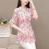 Summer Short Sleeves Chiffon Shirt For Women Fashion Sweet Floral Printing Blouse Trendy V Neck Pullover Tops green XL