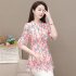 Summer Short Sleeves Chiffon Shirt For Women Fashion Sweet Floral Printing Blouse Trendy V Neck Pullover Tops green XL