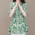 Summer Short Sleeves Chiffon Shirt For Women Fashion Sweet Floral Printing Blouse Trendy V Neck Pullover Tops green XL