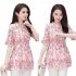 Summer Short Sleeves Chiffon Shirt For Women Fashion Sweet Floral Printing Blouse Trendy V Neck Pullover Tops green XL