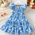 Summer Short Sleeves Dress For Girls Elegant Printing Fashion Ruffled A line Skirt Casual Breathable Dress As shown 8 9Y 130cm