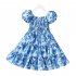 Summer Short Sleeves Dress For Girls Elegant Printing Fashion Ruffled A line Skirt Casual Breathable Dress As shown 8 9Y 130cm