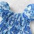Summer Short Sleeves Dress For Girls Elegant Printing Fashion Ruffled A line Skirt Casual Breathable Dress As shown 8 9Y 130cm