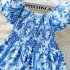 Summer Short Sleeves Dress For Girls Elegant Printing Fashion Ruffled A line Skirt Casual Breathable Dress As shown 8 9Y 130cm