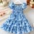 Summer Short Sleeves Dress For Girls Elegant Printing Fashion Ruffled A line Skirt Casual Breathable Dress As shown 8 9Y 130cm