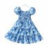 Summer Short Sleeves Dress For Girls Elegant Printing Fashion Ruffled A line Skirt Casual Breathable Dress As shown 8 9Y 130cm