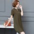 Summer Short Sleeves Dress For Women Elegant V neck Large Size Loose Midi Skirt Simple Solid Color Dress Army Green M
