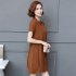 Summer Short Sleeves Dress For Women Elegant V neck Large Size Loose Midi Skirt Simple Solid Color Dress Khaki M