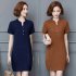 Summer Short Sleeves Dress For Women Elegant V neck Large Size Loose Midi Skirt Simple Solid Color Dress Khaki XL