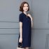 Summer Short Sleeves Dress For Women Elegant V neck Large Size Loose Midi Skirt Simple Solid Color Dress Khaki XL