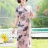 Summer Short Sleeves Dress For Women Elegant Floral Printing Large Size Midi Skirt Casual Round Neck Chiffon Dress Khaki XL