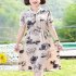Summer Short Sleeves Dress For Women Elegant Floral Printing Large Size Midi Skirt Casual Round Neck Chiffon Dress Khaki XXXL