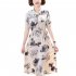 Summer Short Sleeves Dress For Women Elegant Floral Printing Large Size Midi Skirt Casual Round Neck Chiffon Dress Pink XXL