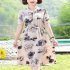 Summer Short Sleeves Dress For Women Elegant Floral Printing Large Size Midi Skirt Casual Round Neck Chiffon Dress Pink XXL