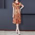 Summer Short Sleeves Dress For Women Large Size Round Neck Midi Skirt Elegant Letter Printing Dress orange L