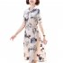 Summer Short Sleeves Dress For Women Elegant Floral Printing Large Size Midi Skirt Casual Round Neck Chiffon Dress Pink 6XL