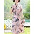 Summer Short Sleeves Dress For Women Elegant Floral Printing Large Size Midi Skirt Casual Round Neck Chiffon Dress Pink 7XL