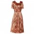 Summer Short Sleeves Dress For Women Large Size Round Neck Midi Skirt Elegant Letter Printing Dress orange 4XL