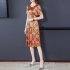 Summer Short Sleeves Dress For Women Large Size Round Neck Midi Skirt Elegant Letter Printing Dress orange 4XL