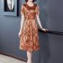 Summer Short Sleeves Dress For Women Large Size Round Neck Midi Skirt Elegant Letter Printing Dress orange 4XL
