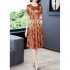 Summer Short Sleeves Dress For Women Large Size Round Neck Midi Skirt Elegant Letter Printing Dress orange 4XL
