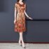 Summer Short Sleeves Dress For Women Large Size Round Neck Midi Skirt Elegant Letter Printing Dress orange 4XL