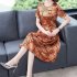 Summer Short Sleeves Dress For Women Large Size Round Neck Midi Skirt Elegant Letter Printing Dress orange 4XL