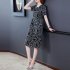 Summer Short Sleeves Dress For Women Large Size Round Neck Midi Skirt Elegant Letter Printing Dress orange 4XL