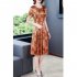 Summer Short Sleeves Dress For Women Large Size Round Neck Midi Skirt Elegant Letter Printing Dress orange 4XL