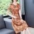 Summer Short Sleeves Dress For Women Large Size Round Neck Midi Skirt Elegant Letter Printing Dress orange 4XL