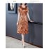 Summer Short Sleeves Dress For Women Large Size Round Neck Midi Skirt Elegant Letter Printing Dress orange 4XL