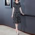 Summer Short Sleeves Dress For Women Large Size Round Neck Midi Skirt Elegant Letter Printing Dress black 3XL