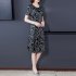 Summer Short Sleeves Dress For Women Large Size Round Neck Midi Skirt Elegant Letter Printing Dress black 4XL