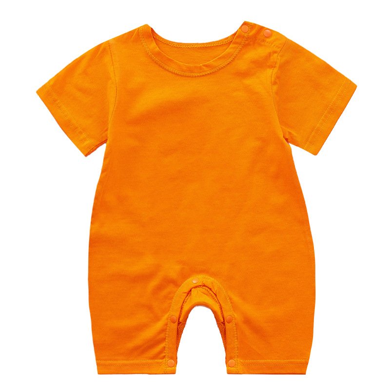 Summer Short Sleeves Jumpsuit For Newborns Simple Solid Color Cotton Jumpsuit For 0-3 Years Old Boys Girls orange 1-2Y 80cm
