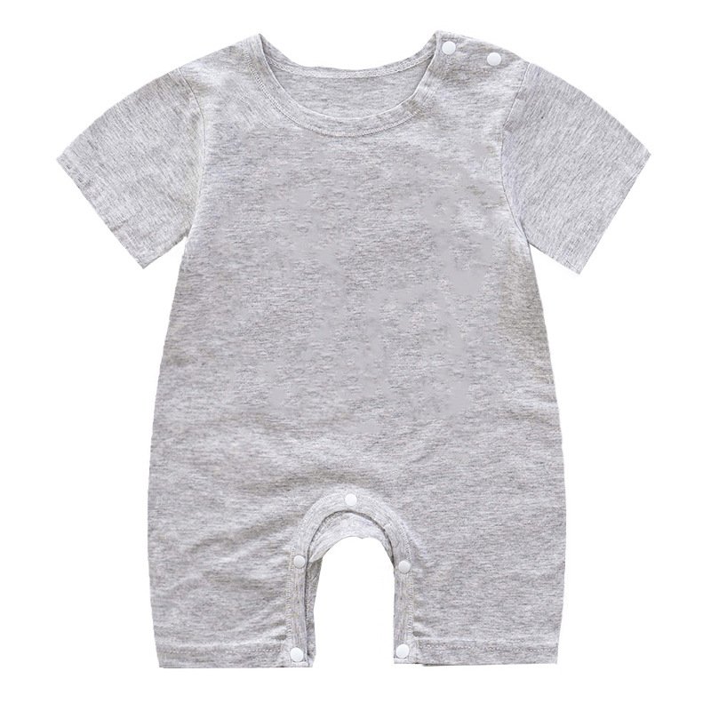 Summer Short Sleeves Jumpsuit For Newborns Simple Solid Color Cotton Jumpsuit For 0-3 Years Old Boys Girls grey 1-2Y 80cm