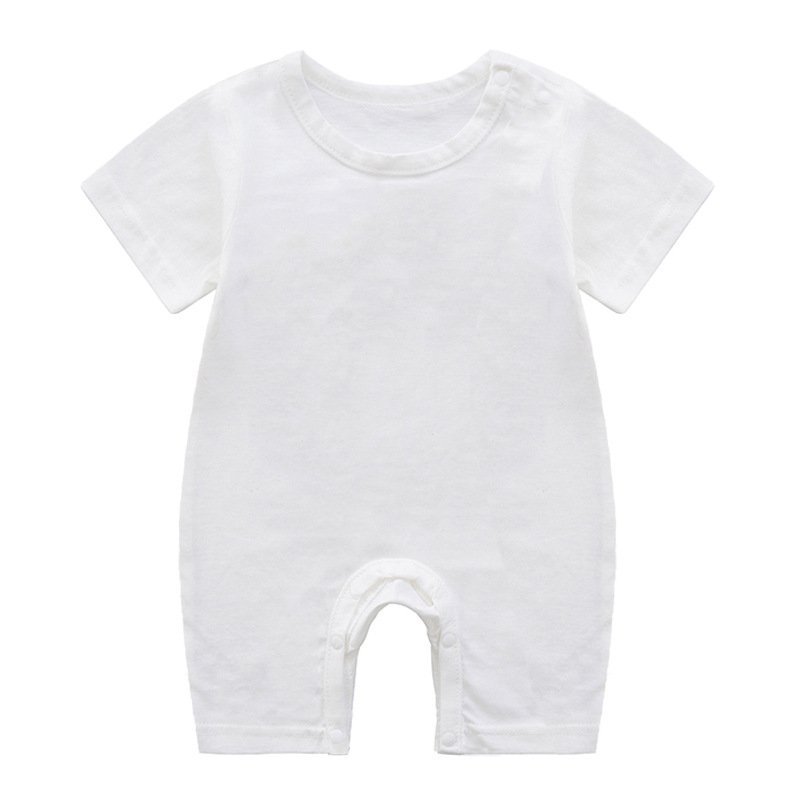 Summer Short Sleeves Jumpsuit For Newborns Simple Solid Color Cotton Jumpsuit For 0-3 Years Old Boys Girls White 1-2Y 80cm