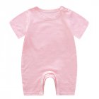 Summer Short Sleeves Jumpsuit For Newborns Simple Solid Color Cotton Jumpsuit For 0-3 Years Old Boys Girls pink 0-6M 59cm