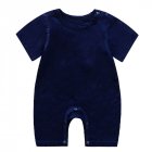 Summer Short Sleeves Jumpsuit For Newborns Simple Solid Color Cotton Jumpsuit For 0-3 Years Old Boys Girls navy blue 0-6M 59cm