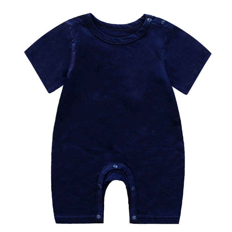Summer Short Sleeves Jumpsuit For Newborns Simple Solid Color Cotton Jumpsuit For 0-3 Years Old Boys Girls navy blue 6-9M 66cm